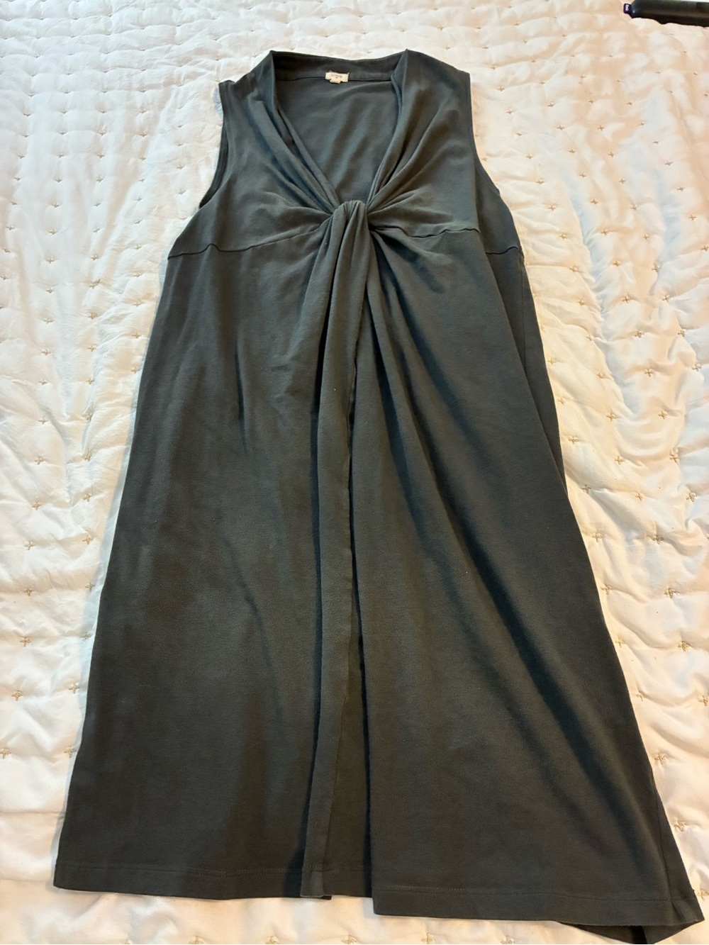 J. Crew Sleeveless Midi Dress with Front Knot in Deep Charcoal